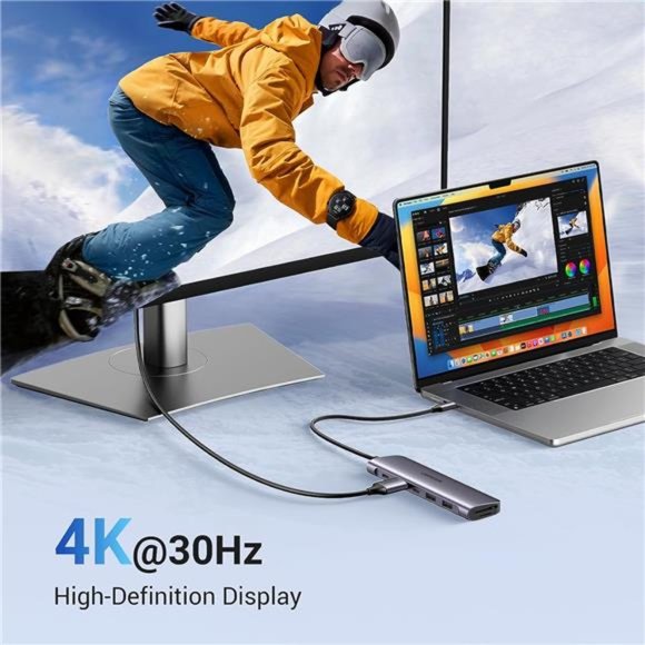 7 in 1 USB-C Hub with 4K HDMI, 100W Power Delivery, USB-C & 2 USB-A 5Gbps Data - Picture 5 of 6